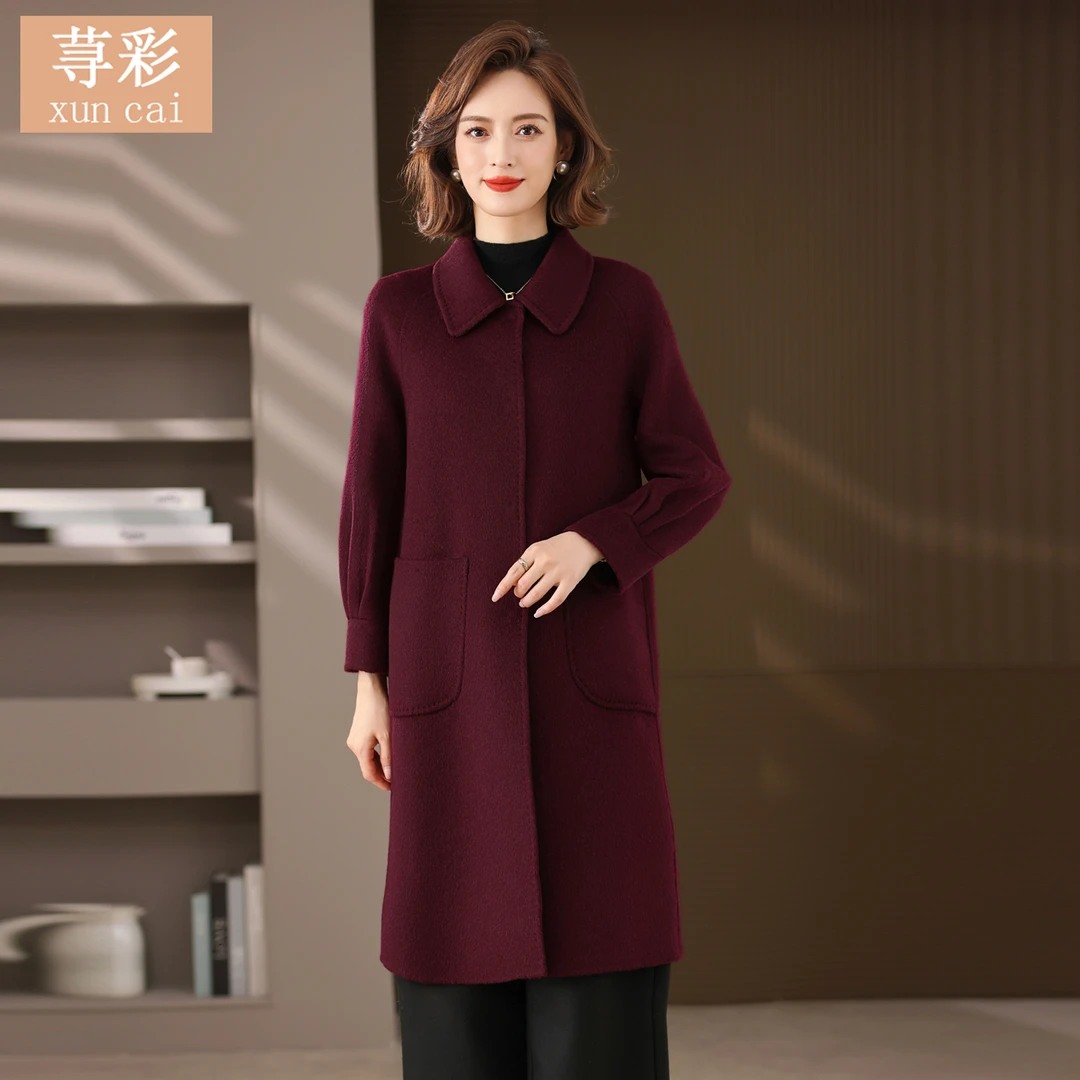 中老年秋冬双面呢羊毛大衣女中长款气质新款妈妈装高端骆驼绒外套
