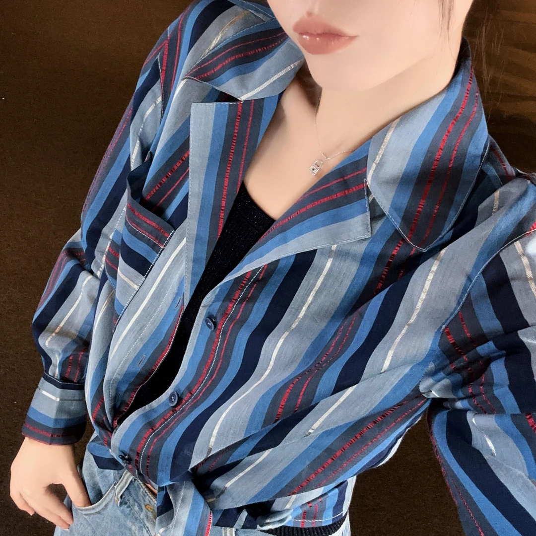 AMASS/阿玛施宽松型条纹四季通用长袖休闲秋夏季衬衫上衣530065