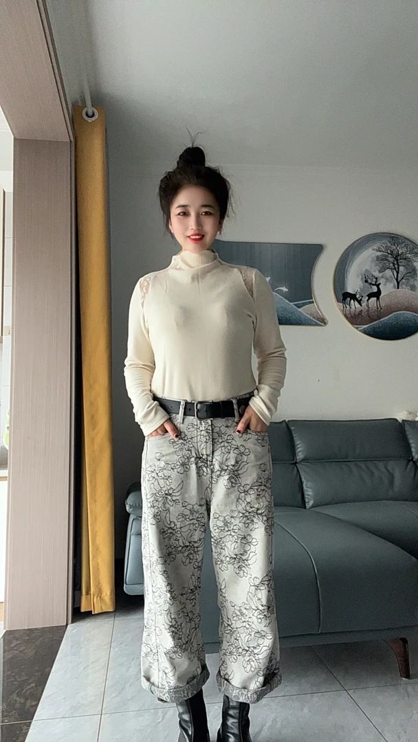 长袖直筒宽松型休闲风蕾丝打底衫内搭气质半高领显瘦上衣百搭时尚