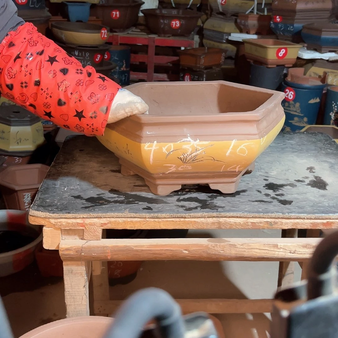 紫砂花盆六方盆一个