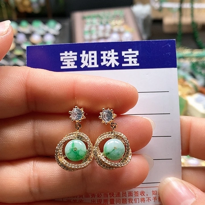 翡翠耳饰合金飘绿古珠耳钉