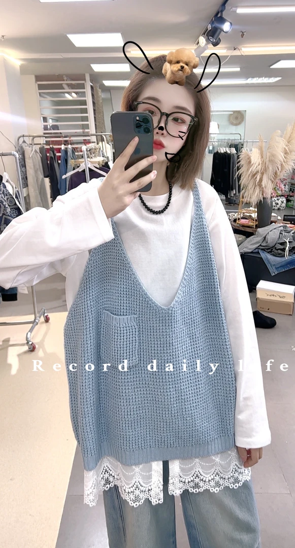 韩版减龄百搭慵懒宽松吊带式针织马甲遮肉毛线背心女