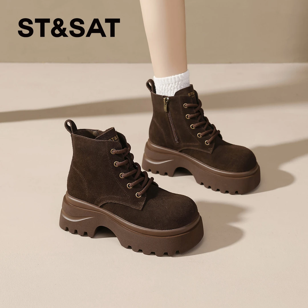 星期六加绒马丁靴女2025爆款冬季小个子增高保暖棉靴超火小短靴女