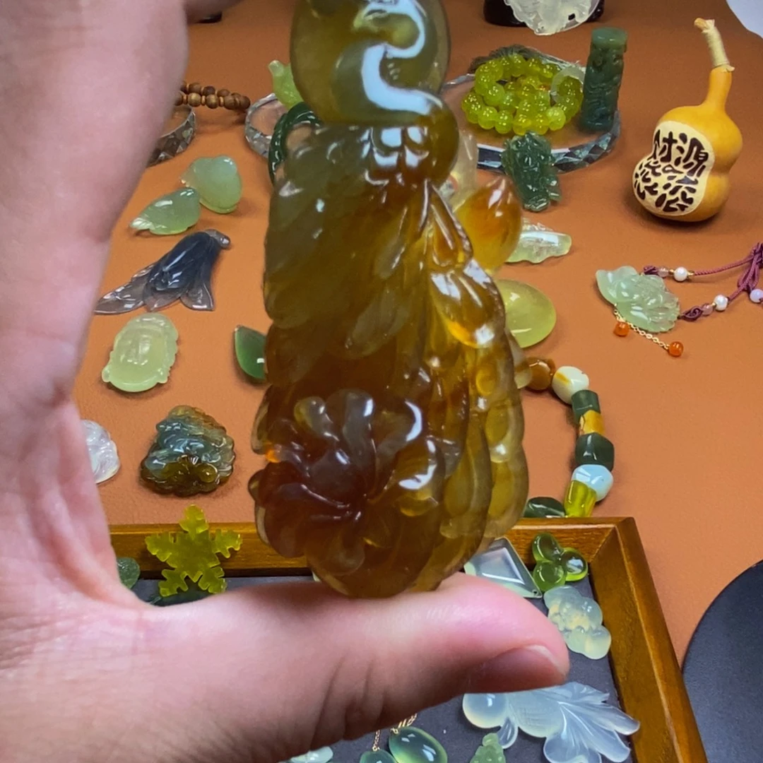 合金岫玉颈饰岫玉玉石王花玉红黄蓝孔雀梅花