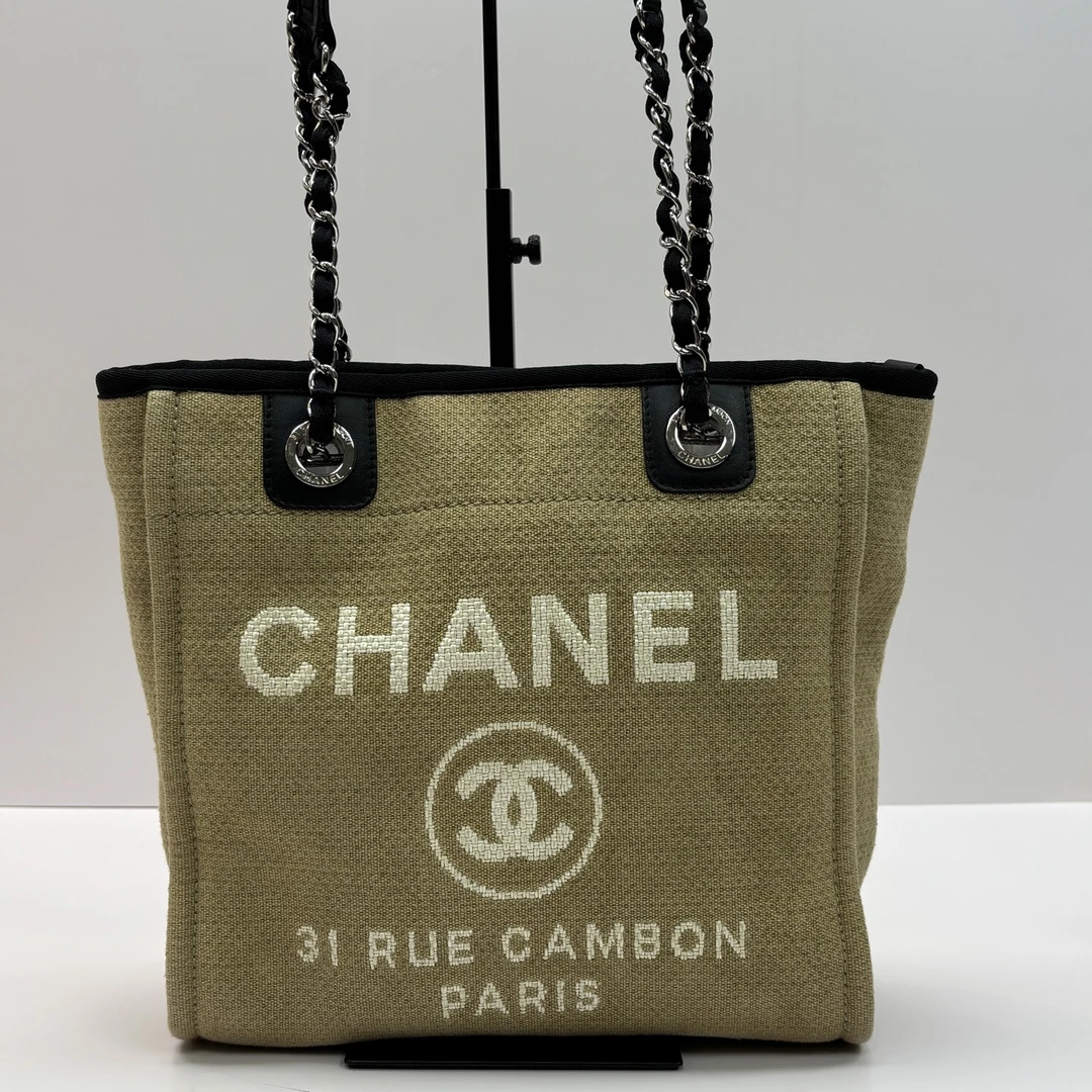 99新 Chanel/香奈儿 奶茶色银扣手提单肩沙滩包 91757