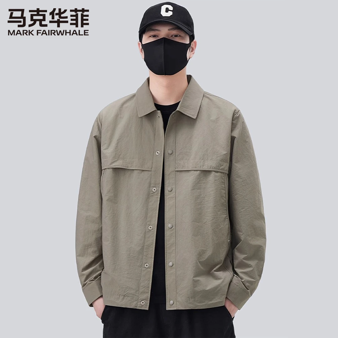 马克华菲春秋季男士长袖纽扣夹克宽松衬衫外套简约高级休闲上衣