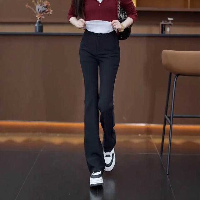 巨帛微喇裤女2025春季新款显瘦小个子休闲裤高弹黑色喇叭西装裤子