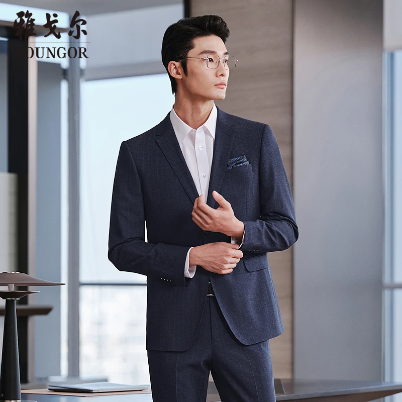 【秋季上新】雅戈尔男士西服商务平驳领修身舒适气质条纹结婚220234