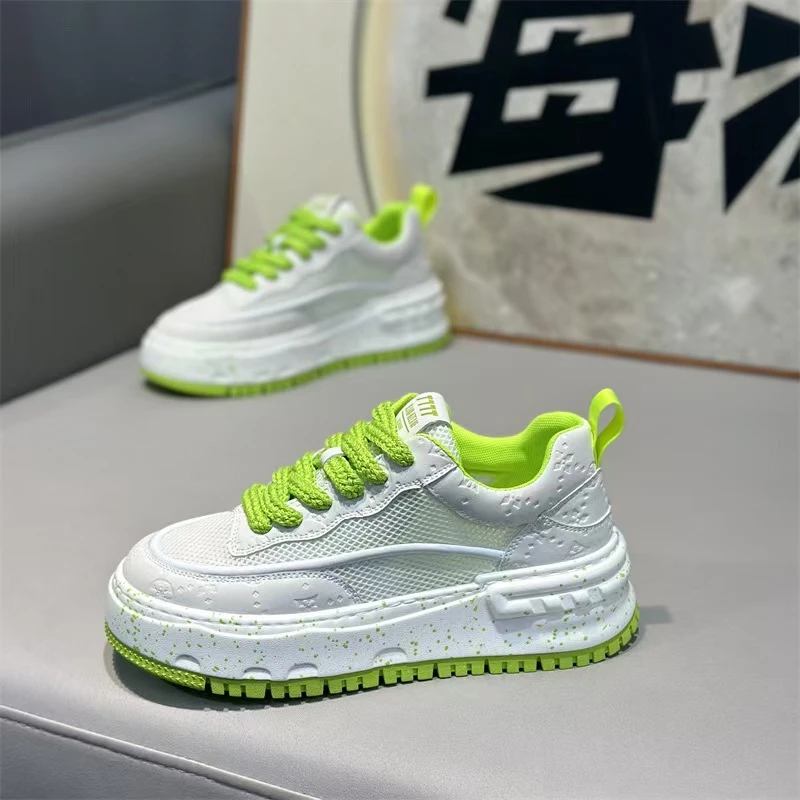 EAEOVNI 时尚百搭厚底网面男鞋透气休闲板鞋潮流低帮系带舒适增高