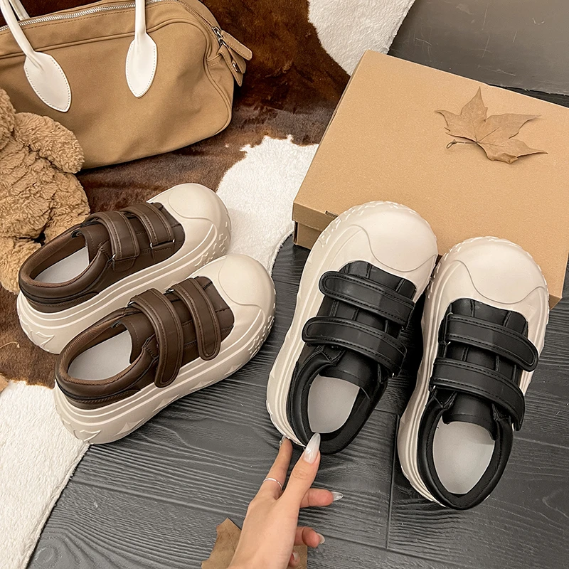 松糕鞋粘扣浅口复古增高7CM爆款2025秋冬季春季胶粘厚底女鞋