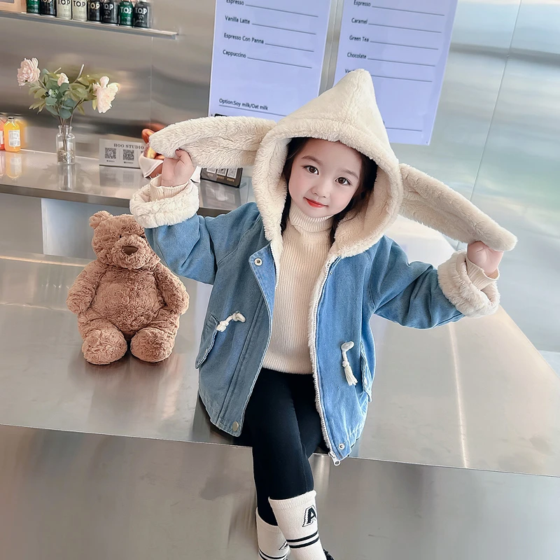 女童外套儿童洋气韩版加绒牛仔夹克小女孩宝宝秋冬装2025新款上衣