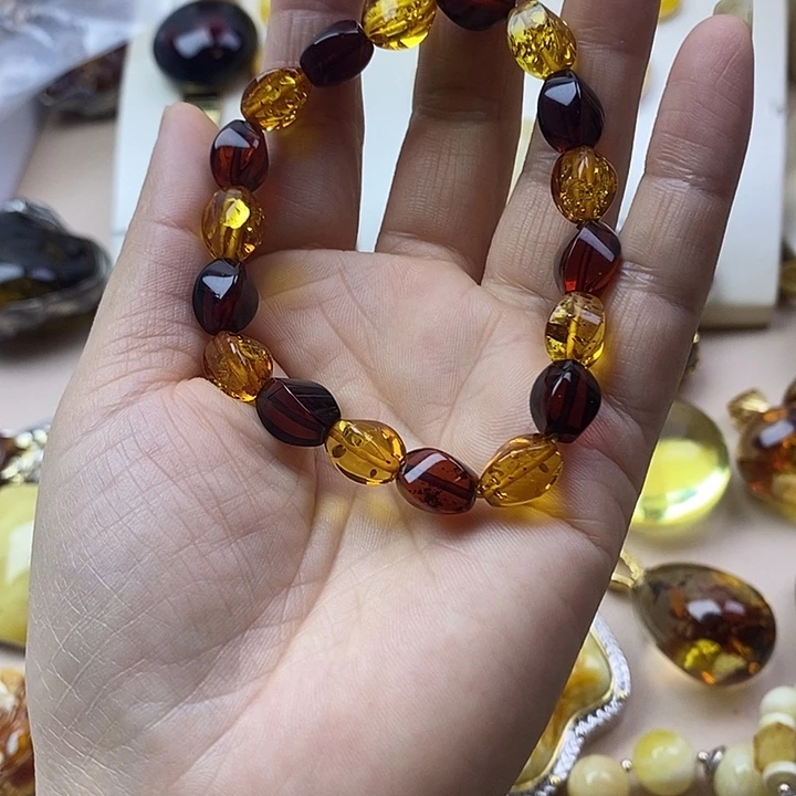 琥珀未镶嵌手串花珀多宝手串