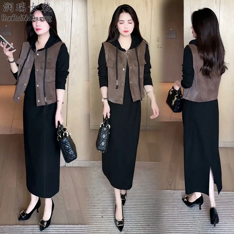 休闲风气质INS风时尚套装显瘦洋气针织韩版裙子秋季2025马甲两件