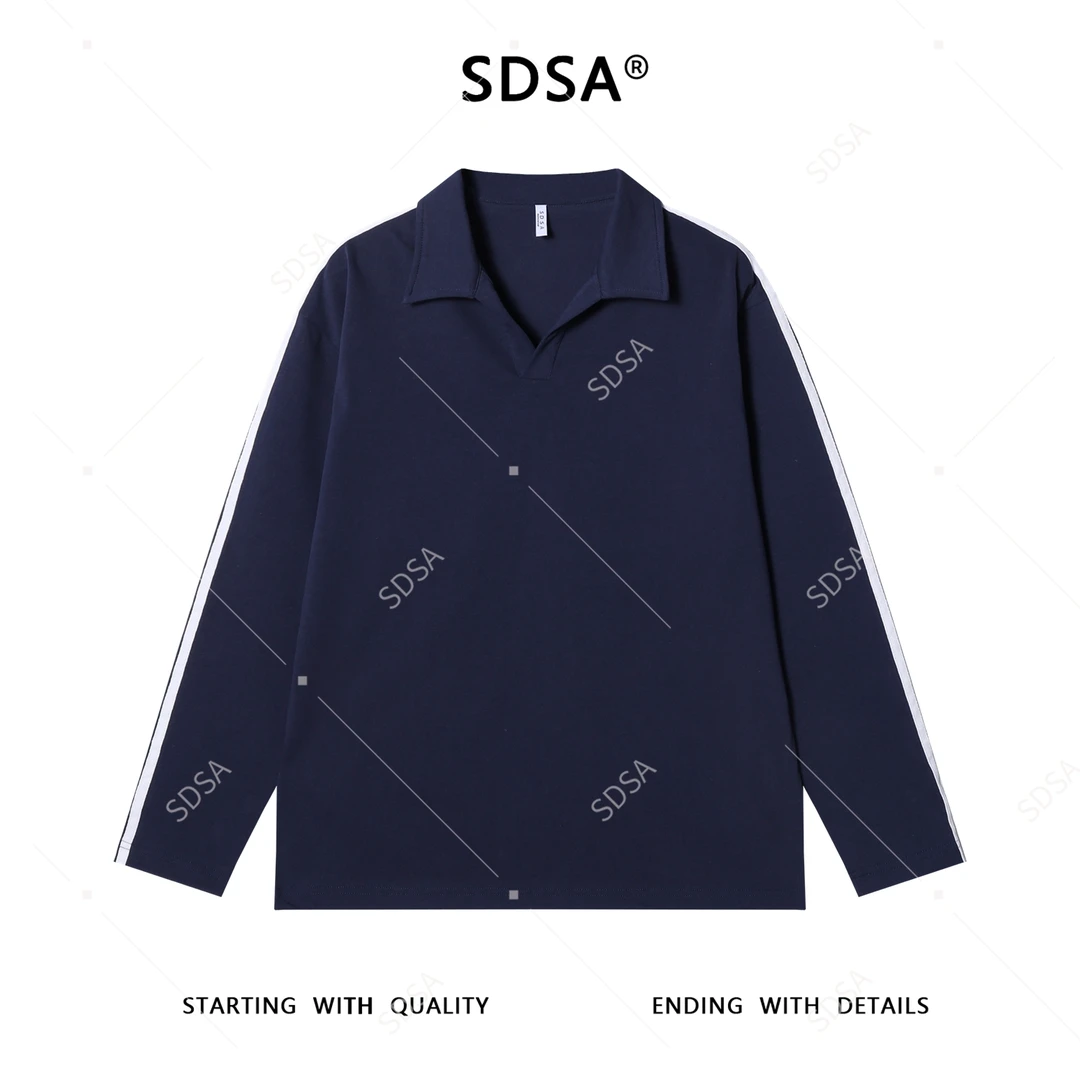 SDSA男士秋冬新款痞帅男装休闲撞色小V翻领长袖T恤百搭时尚宽松