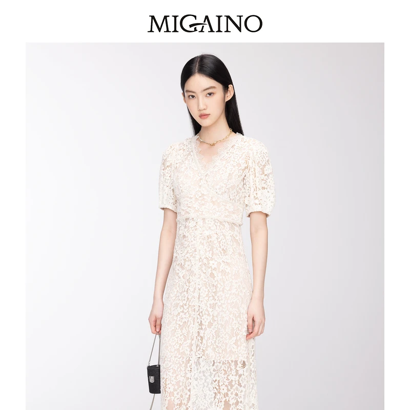 Migaino/曼娅奴年新款气质通勤蕾丝显瘦连衣裙MO34DA624