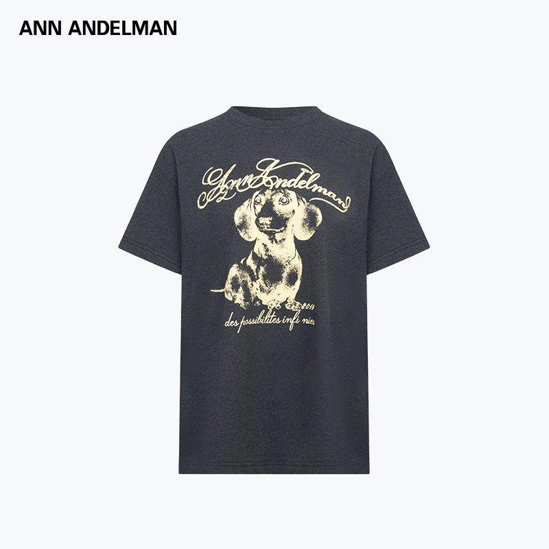 ANN ANDELMAN 25秋冬 时尚设计休闲百搭纯色小狗印染T恤