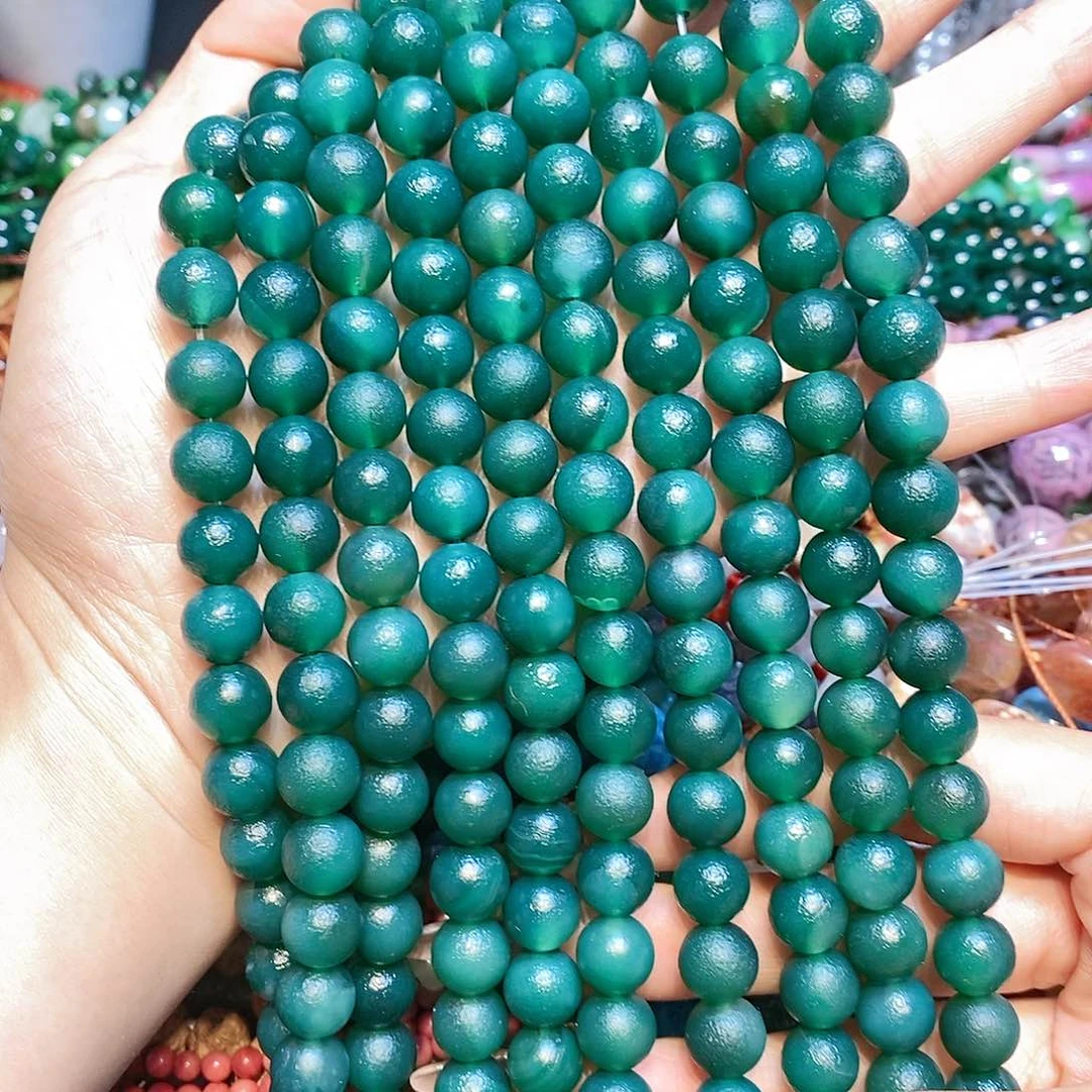玛瑙/玉髓散珠天然绿橘皮玛瑙10mm