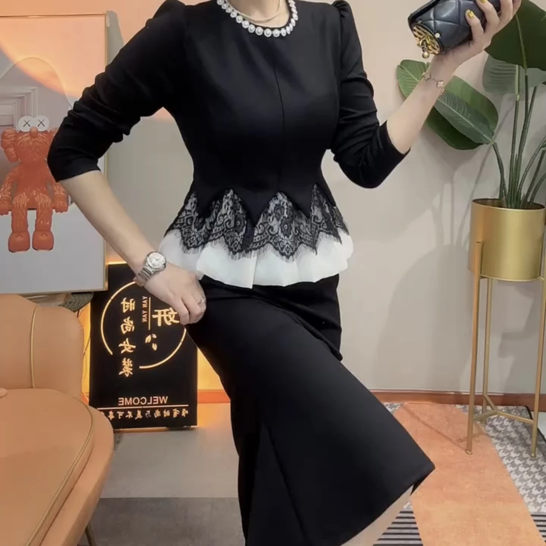 秋季新款收腰显瘦洋气减龄轻奢女人味黑色连衣裙