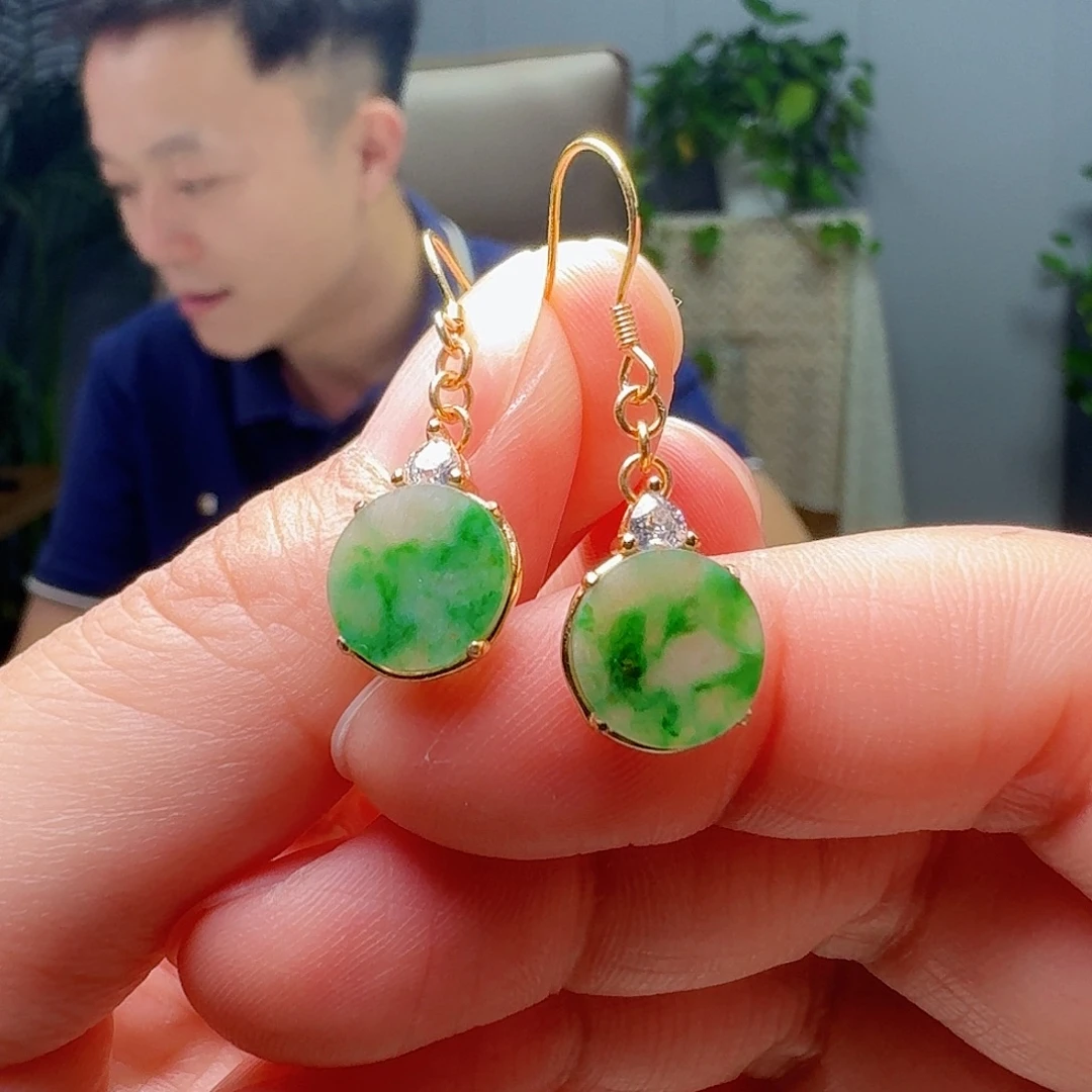 银S925镶嵌翡翠耳饰天然