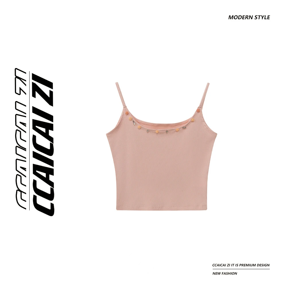 [no退no换]CCA253【夏日心跳】手工缝制花朵针织吊带背心上衣