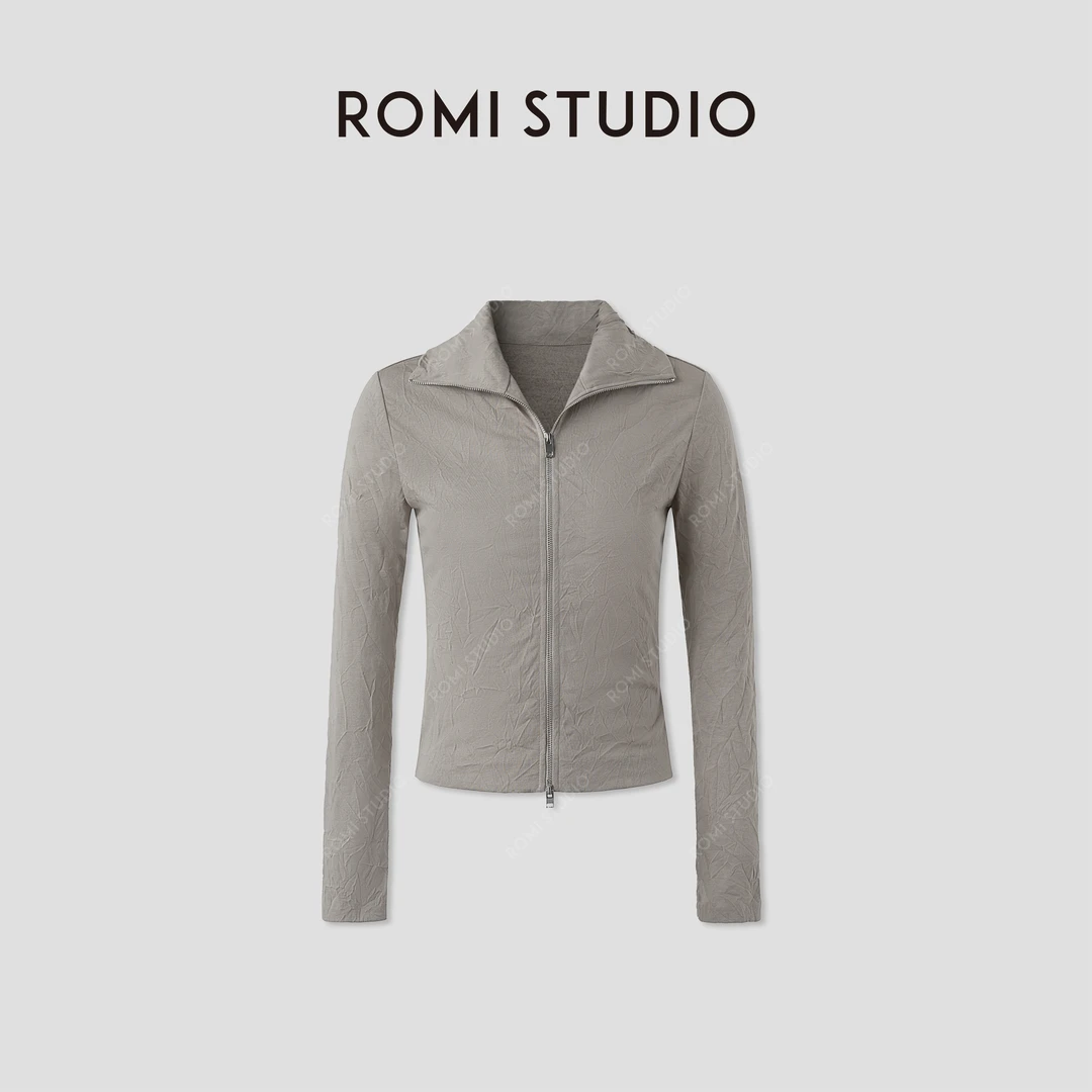 ROMI STUDIO 天丝棉麻超轻薄褶皱肌理感修身短款外套 RWCRS94293