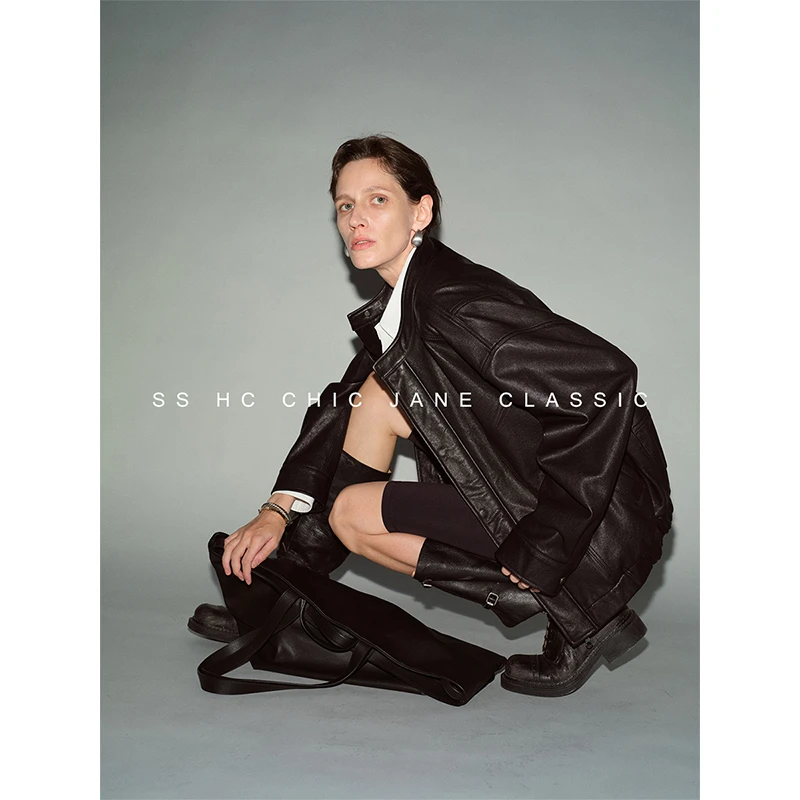JANE池简 英国进口全植鞣小羊皮/奢牌秀场款无涂水染极简皮衣