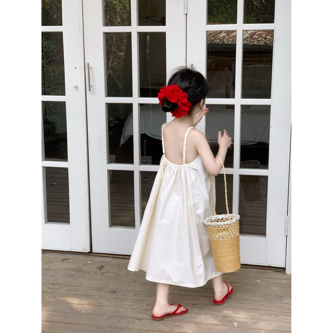小粉象 ·夏季新款女童韩版吊带裙度假风中小童连衣裙简约裙