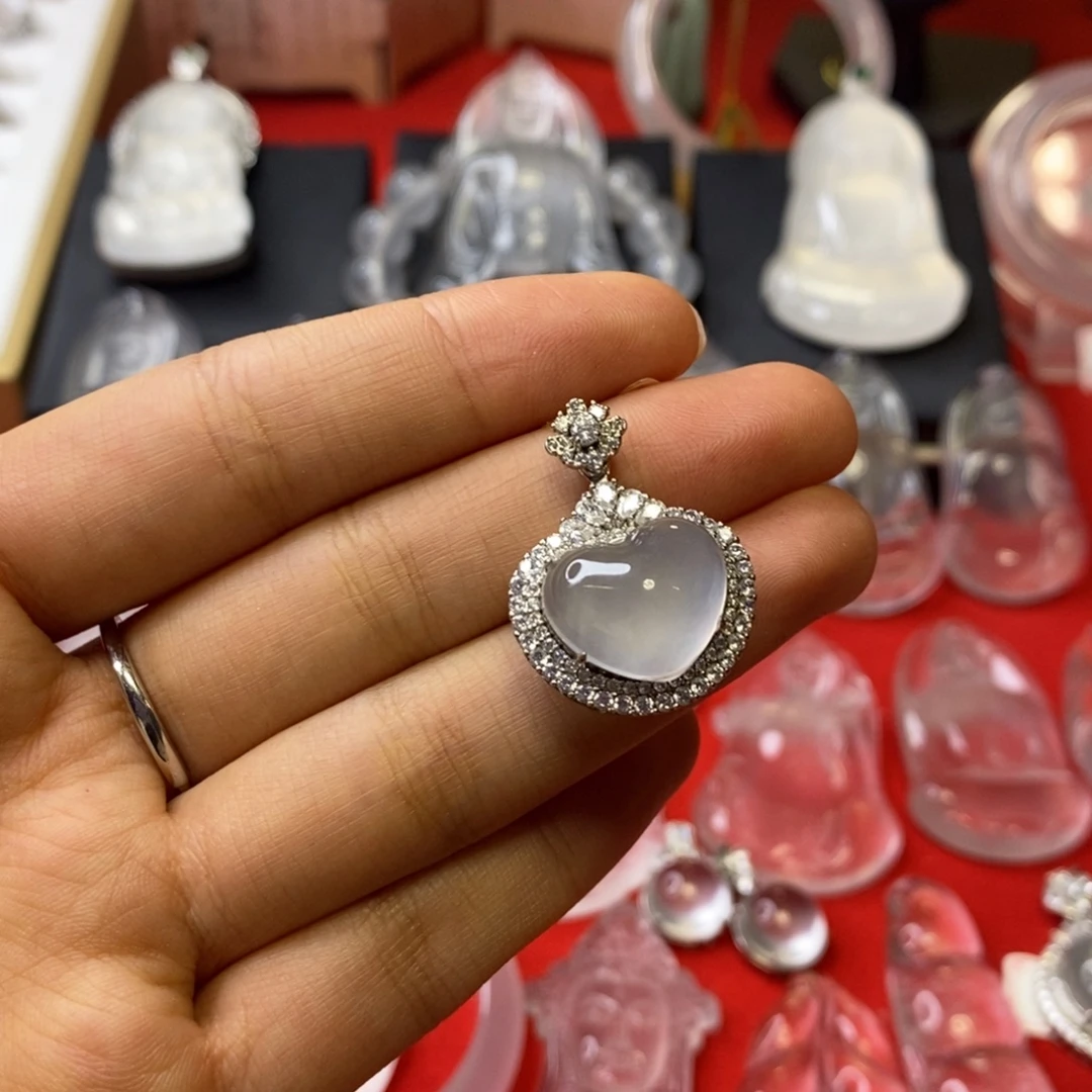 石英质玉银S925镶嵌吊坠