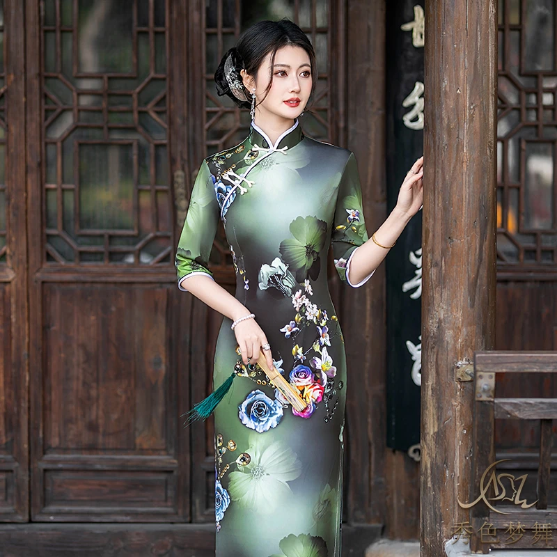 秀色梦舞25新款走秀旗袍舞台表演高端中国风中老年修身显瘦演出服