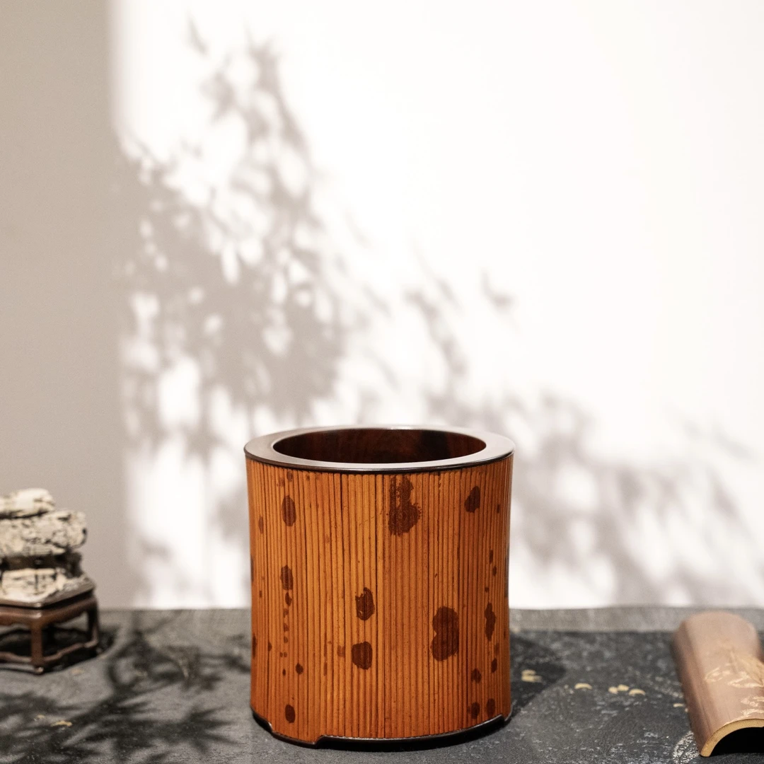 笔筒福建红湘妃竹大尺寸手工竹制收纳桌面扇子筒