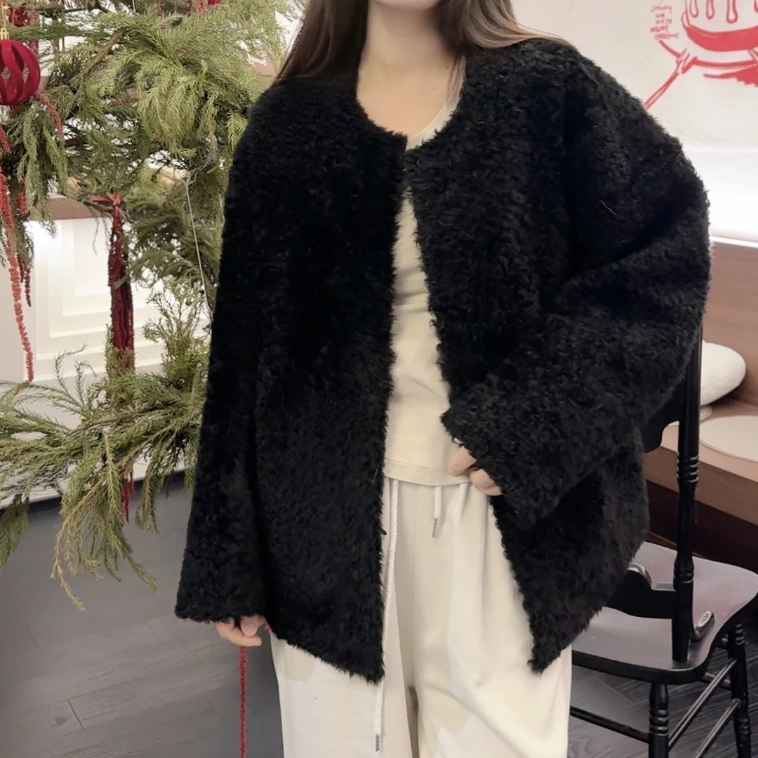 YIYI/伊伊2024冬季新款西班牙Lacon拉贡圆领简约直筒袖外套