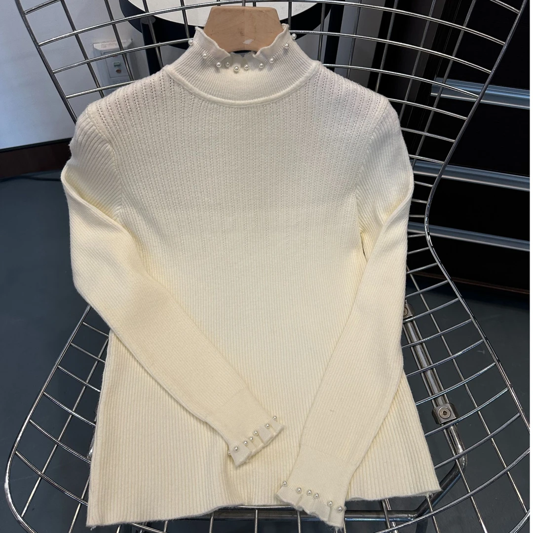 春秋款钉珠时尚中领毛衣打底衫-Y067