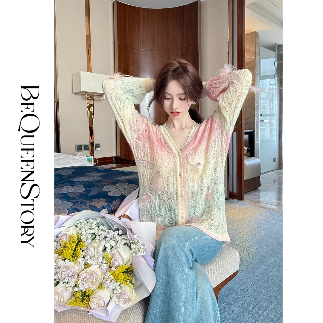 韩韩IU【彩虹芭乐】2025新款含绵羊毛优雅时尚松弛罩衫开衫