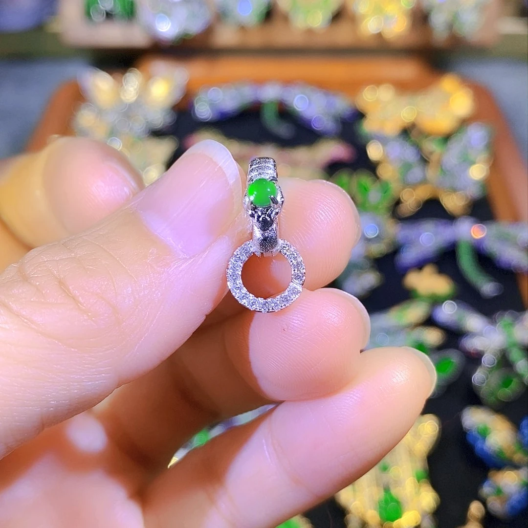 吊坠(不含链)银S925镶嵌翡翠