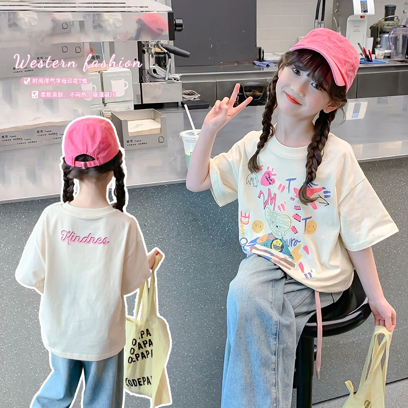 女童短袖T恤夏装2025新款纯棉儿童夏季体恤中大童夏款半袖上衣薄