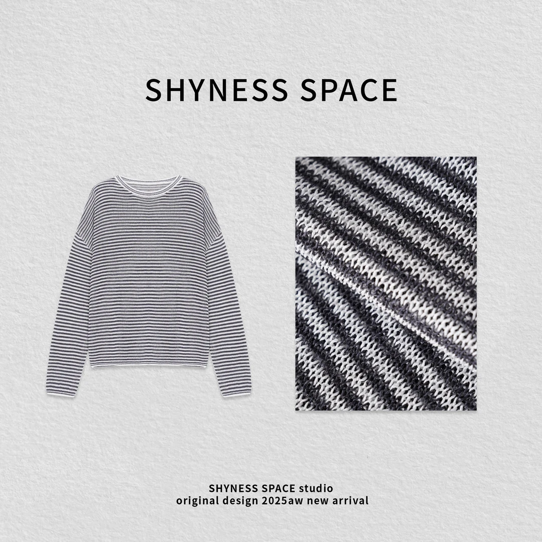 轻职风百搭条纹防晒长袖时髦小姨风毛针织衫毛衫常规HB497