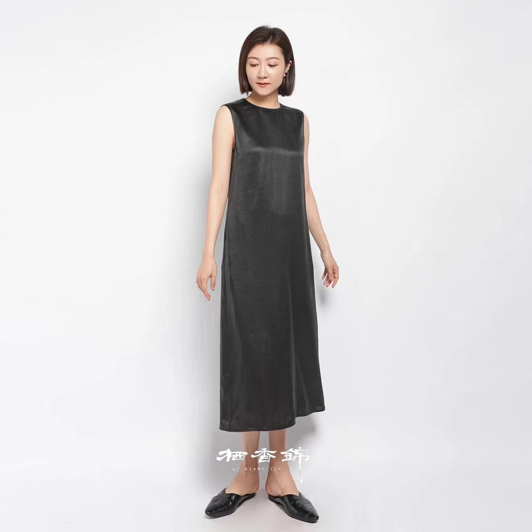 【栖香锦】香云纱平油缎 新中式国风连衣裙