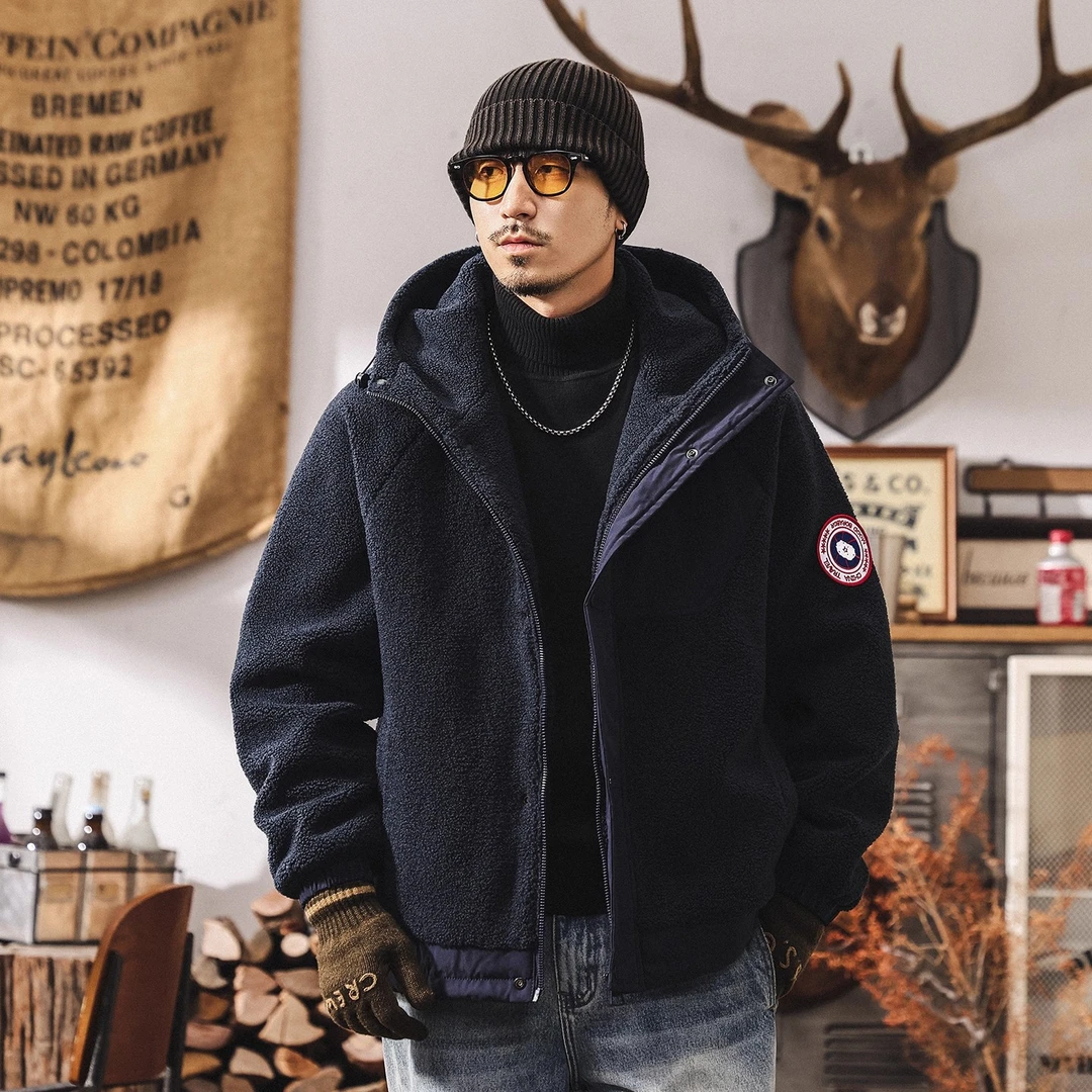 美式复古重磅羊羔绒工装棉服冬季男士棉衣加厚保暖棉袄摇粒绒外套