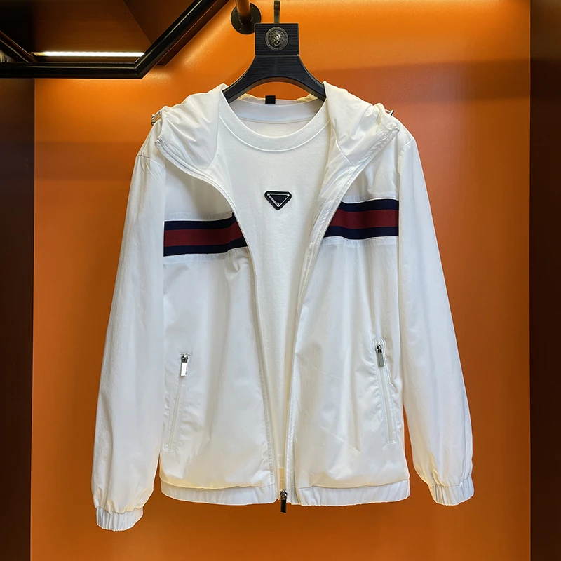 特大码300斤轻奢小众夏季夹克男士外套轻奢防晒衣男装连帽开衫款2