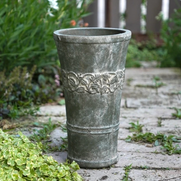 手工花盆复古绿小高筒粗陶花盆花园摆件