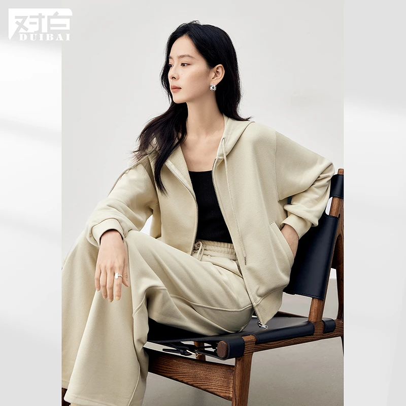 对白空气感慵懒拉链连帽卫衣外套女2025春季新款宽松休闲短款上衣