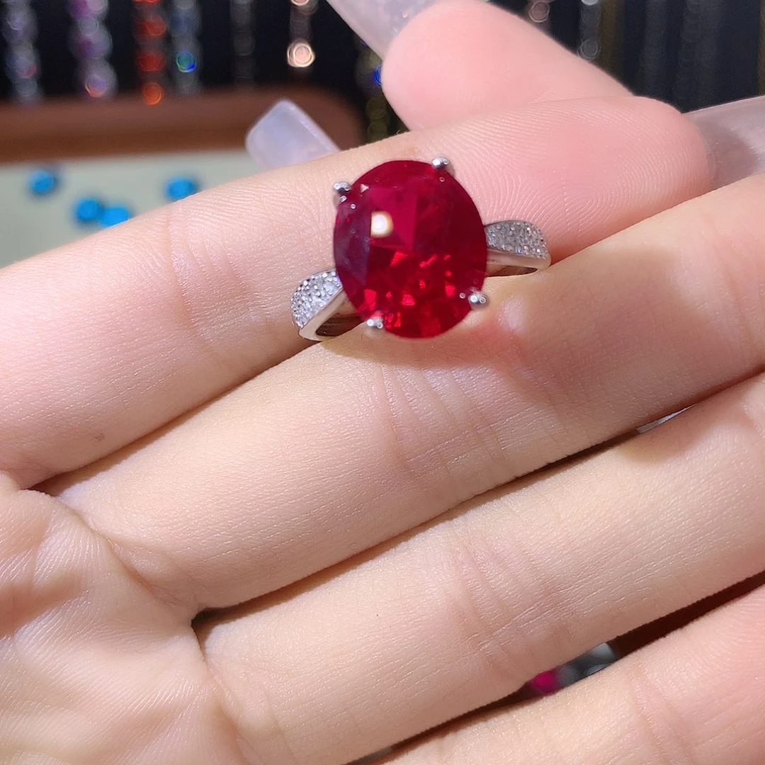 无925银鸽血红色戒指白1012