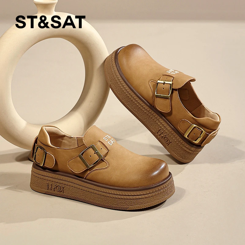 星期六厚底勃肯鞋女款2025春季新款复古百搭一脚蹬皮带扣单鞋女士