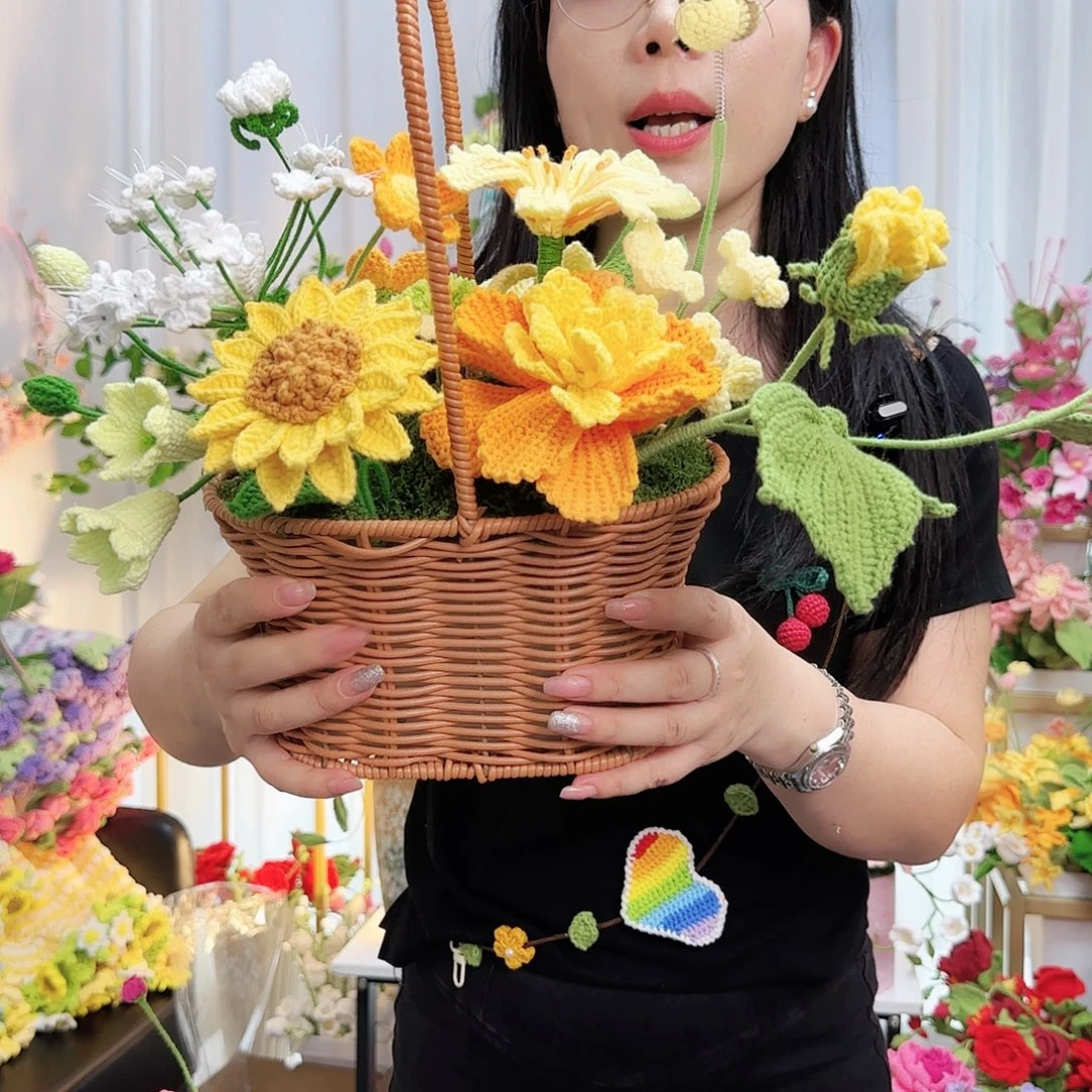 莱赛尔纤维棉手工钩织花篮