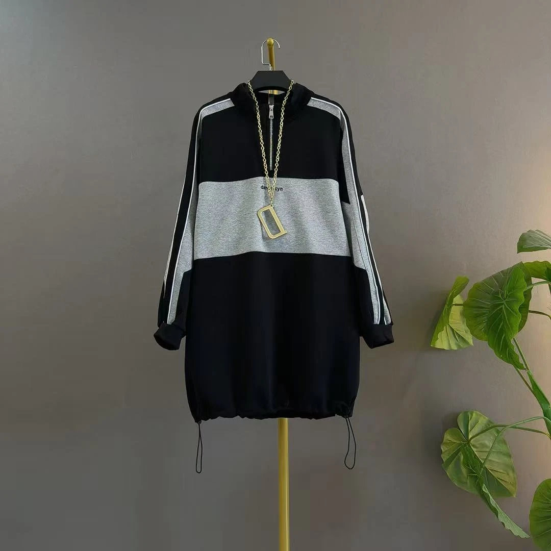 舒适厚款包袖秋冬季街头风拼接撞色卫衣百搭高领上衣宽松卫衣裙