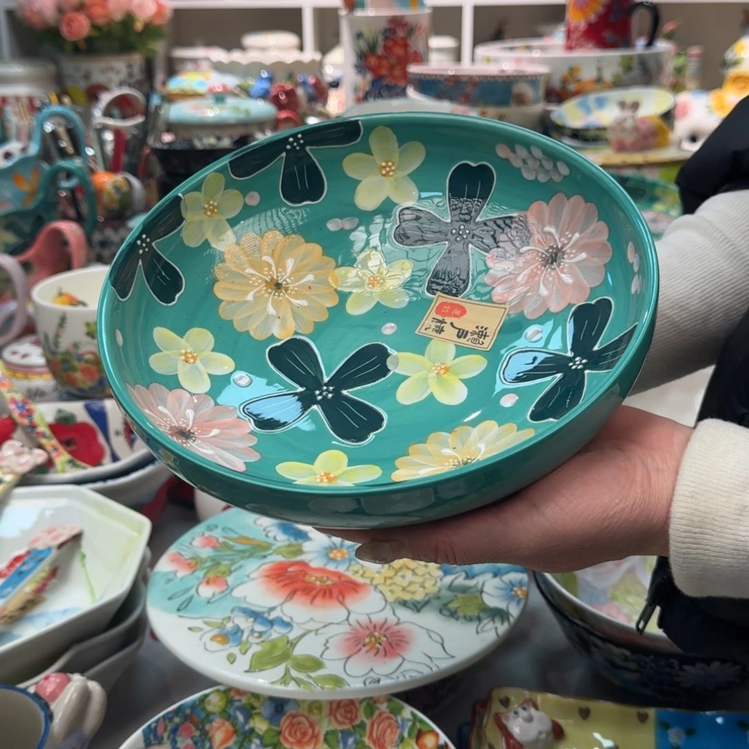 陶瓷8.5英寸濑户烧花海深饭盘1只