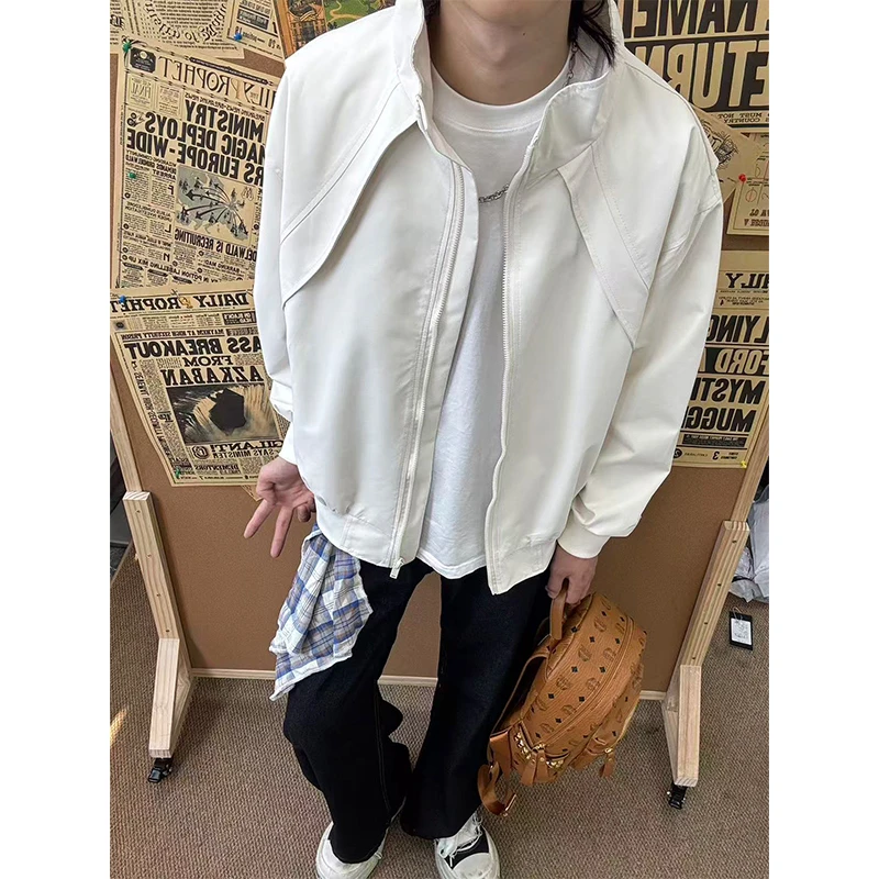 美式立领纯色复古硬汉夹克秋冬男女同款休闲百搭设计感工装风外套
