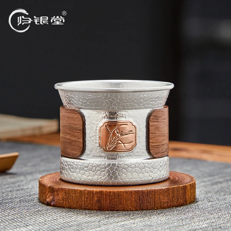 归银堂足银999复古兰花主人杯高档茶杯酒杯茶具GS-HYCB220505