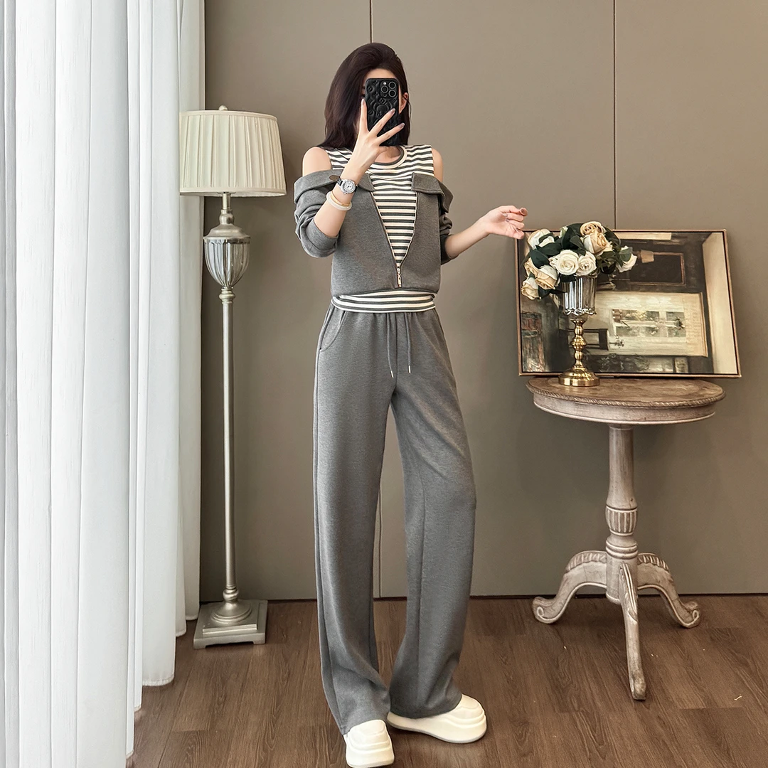 洋气时尚设计感小众休闲运动套装女女神穿搭一整套时髦露肩两件套