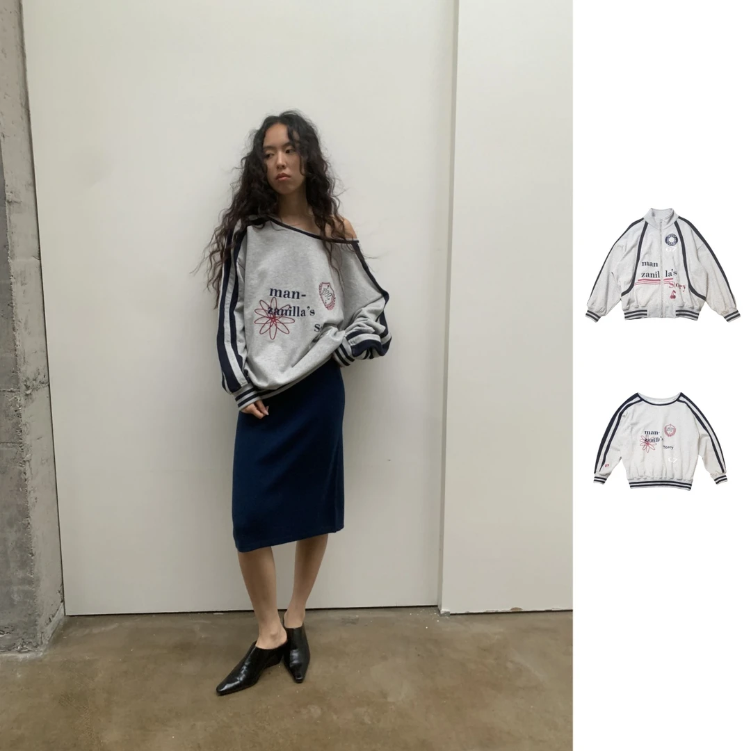 MANZANILLA 设计师品牌 25秋冬新品斜肩撞色刺绣球衣卫衣/外套